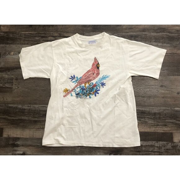 Vintage 1992 Cardinal Bird Adult Large Single Stitch Tee T Shirt - Picture 1 of 6